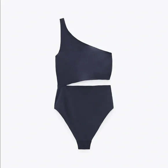 NWT. Zara Gray Cut-out Laser Cut Swimsuit. Size S. - Picture 7 of 12